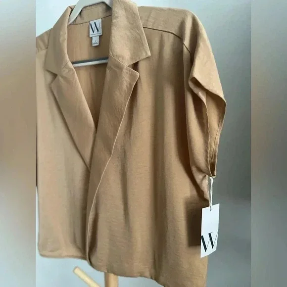 Worthington V-Neck Cap Sleeve Blouse, Women's Size Large Beige NEW MSRP $40 - Picture 2 of 6